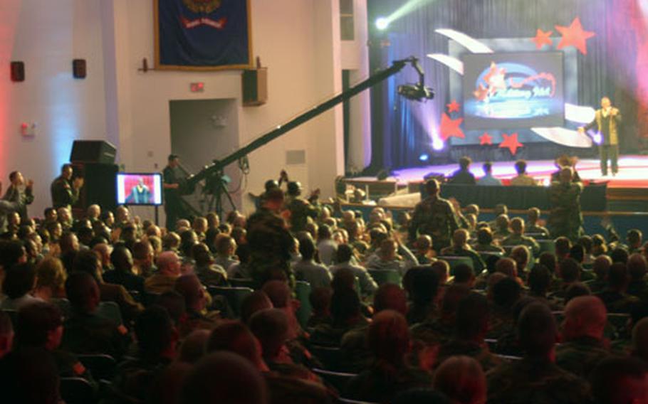 Sgt. William Glenn sings “Dock of the Bay” during the Military Idol finals Saturday at Fort Gordon, Ga.