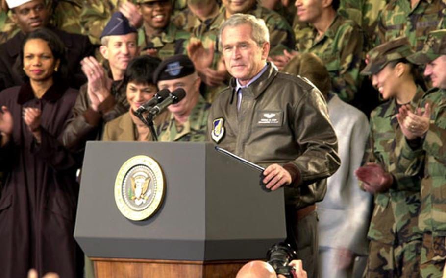 President Bush greets the crowd Saturday at Osan Air Base, South Korea.