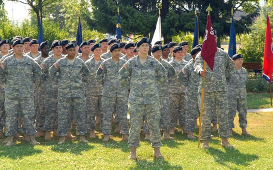 Remaining members of the 67th Combat Support Hostpital stand in formation just prior to their inactivation ceremony at Leighton Barracks in Würzburg, Germany, on Thursday, bringing to an end more than 30 years of service to the community.