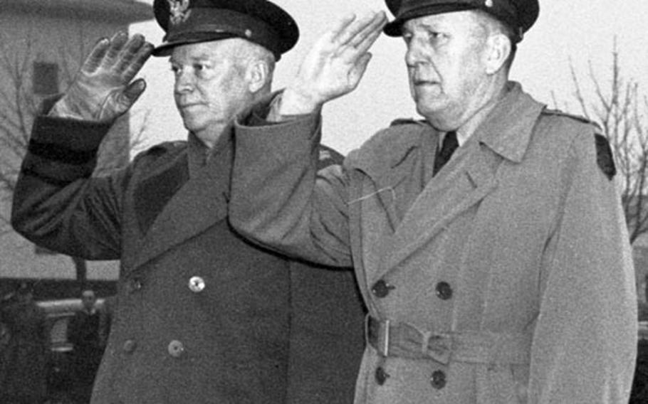 Gen. Eisenhower and Maj. Gen. John E. Dahlquist, 1st Infantry Division commander.