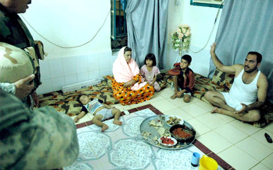 Soldiers and an interpreter conduct a census survey in an Iraqi home in western Ramadi recently.