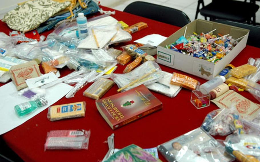 A typical selection of care-package loot at an MWR facility at Camp Victory, Iraq.