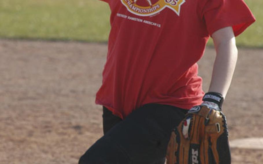 Lakenheath Lancers second baseman Maggie Pforts throws the ball home in a recent practice.