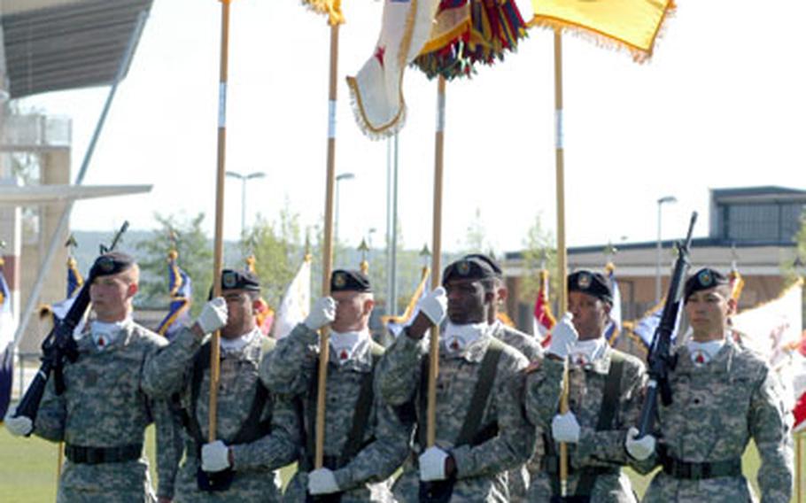 The color guard stands at attention during a ceremony Wednesday to dedicate a new 1st Armored Division memorial to Germany-based combat troops killed in Iraq between 2005 and 2008.