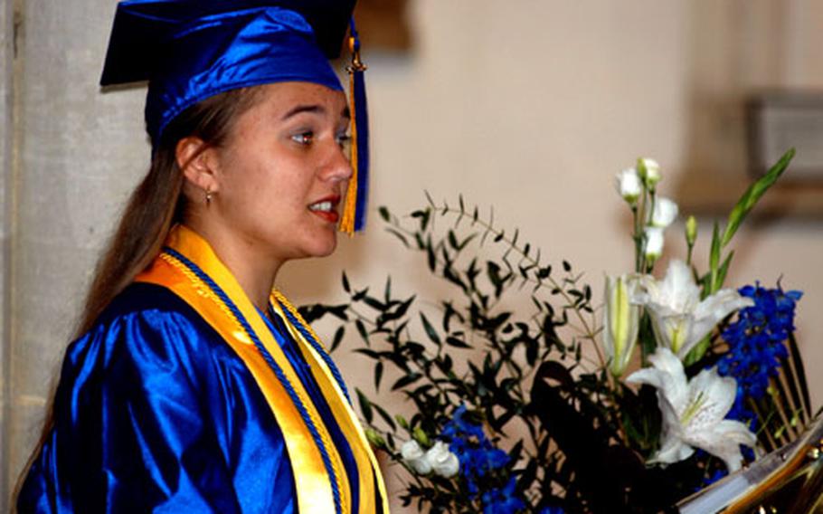 London Central High School class of 2007 salutatorian Kathryn L. Dittmer delivers her address during last week&#39;s commencement ceremony.