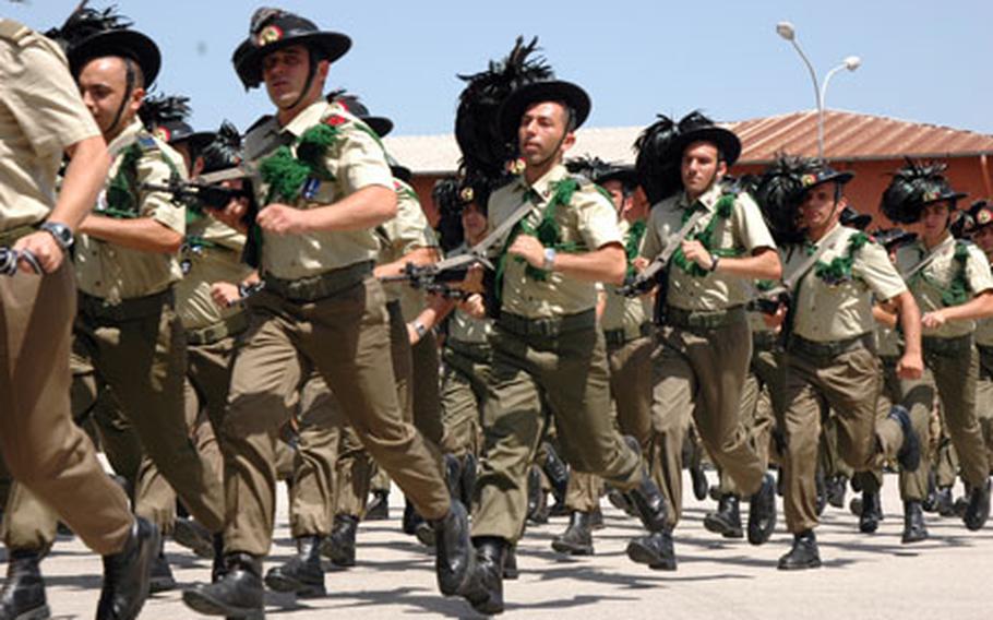 Running in formation is the hallmark of Italy’s revered Bersaglieri Brigade soldiers. Created in 1836 by Italian Gen. Alexander the Marmora to provide the Italian army with a light and agile force, the brigade continues with traditions, most notably running in formation wherever they move, and wearing hats adorned with rooster feathers.