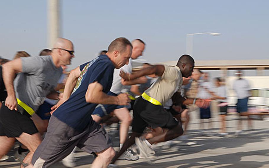 Runners shoved off from the starting line of Kandahar Air Field&#39;s 5K Fun Run early Wednesday morning, the first event in a day-long series of competitions celebrating the Fourth of July.
