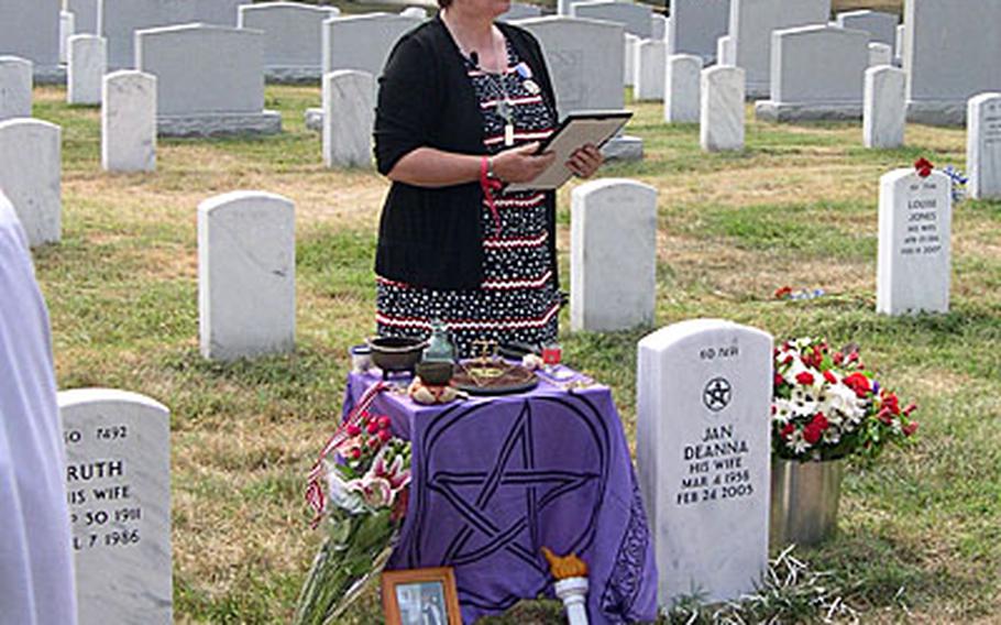 O’Rourke’s headstone at Arlington National Cemetery and another nearby are the first to bear the pentacle, a symbol of the Wiccan faith.