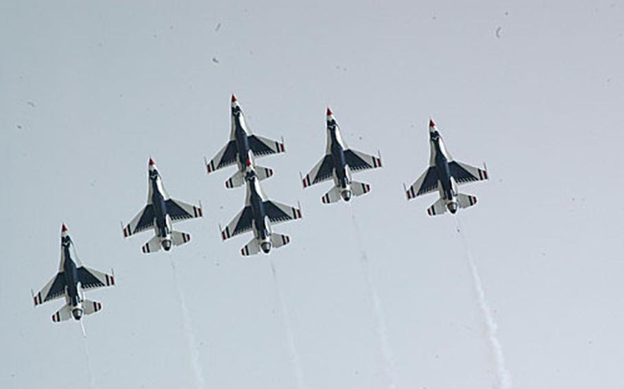 The skies cleared up over Aviano Air Base, Italy, just long enough for the Thunderbirds to perform Wednesday.