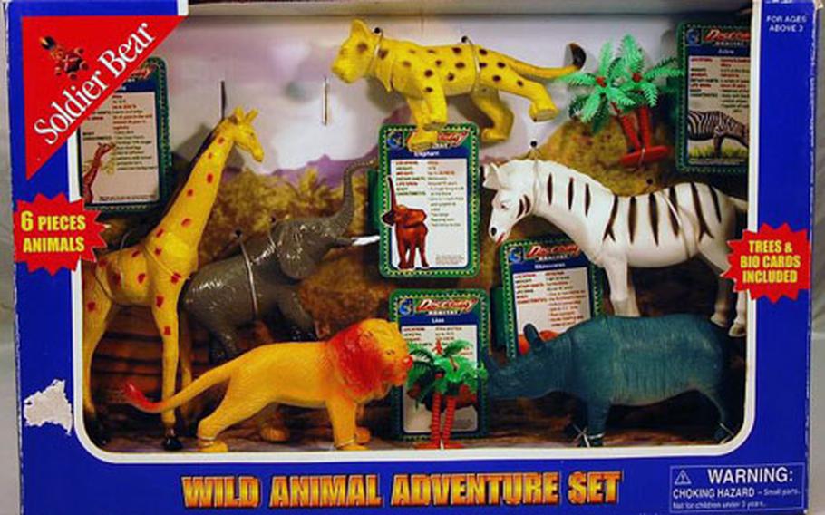 These toys, on AAFES shelves in Korea in May, are manufactured by Toy Century Industrial Ltd., a company at the center of recent recalls for using lead-based paint in its products.
