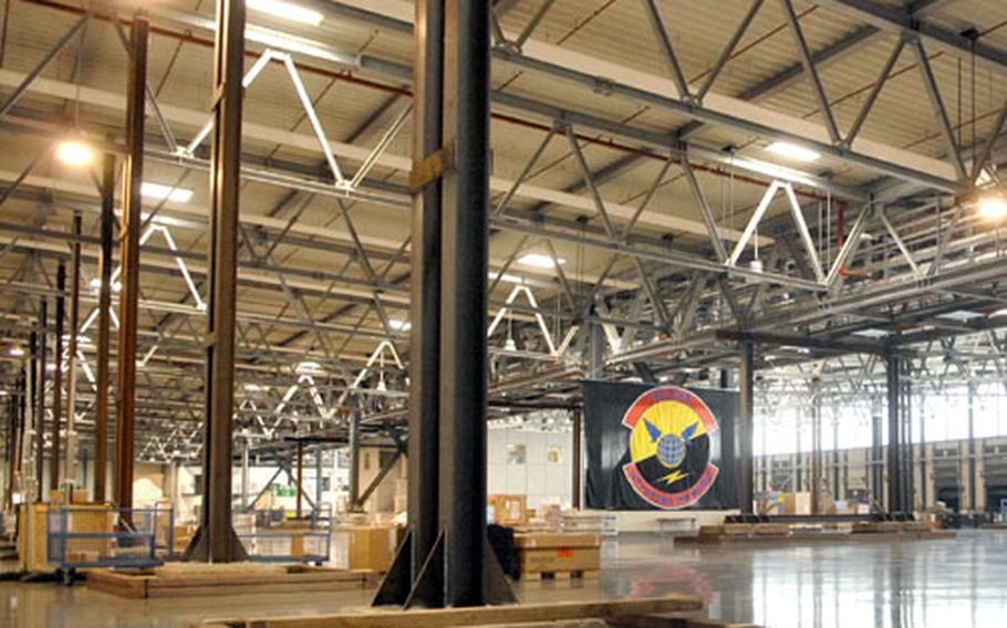 Due to structural design flaws in the roof, temporary support beams have been installed throughout Ramstein’s 723rd Air Mobility Squadron air freight terminal to prevent the roof from collapsing.