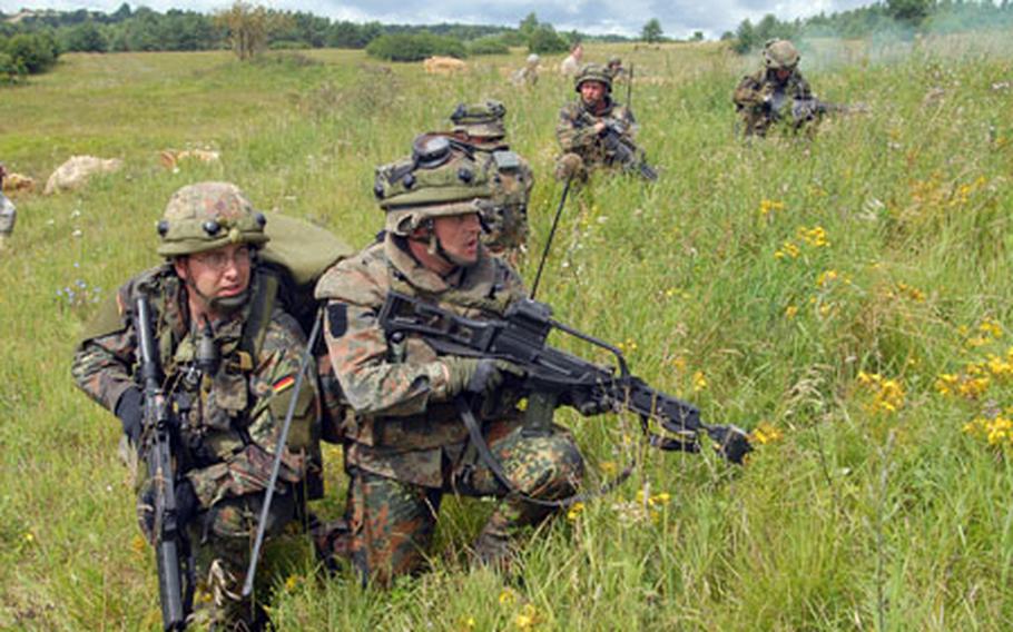 German soldiers train for deployment to Afghanistan at Hohenfels on Tuesday.