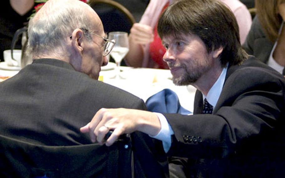 Before speaking at the National Press Club, Ken Burns visits with Joseph Vaghi, a veteran of the World War II D-Day landing and the Battle of Okinawa. Vaghi is one of the veterans featured in Burns&#39; new documentary, "The War."