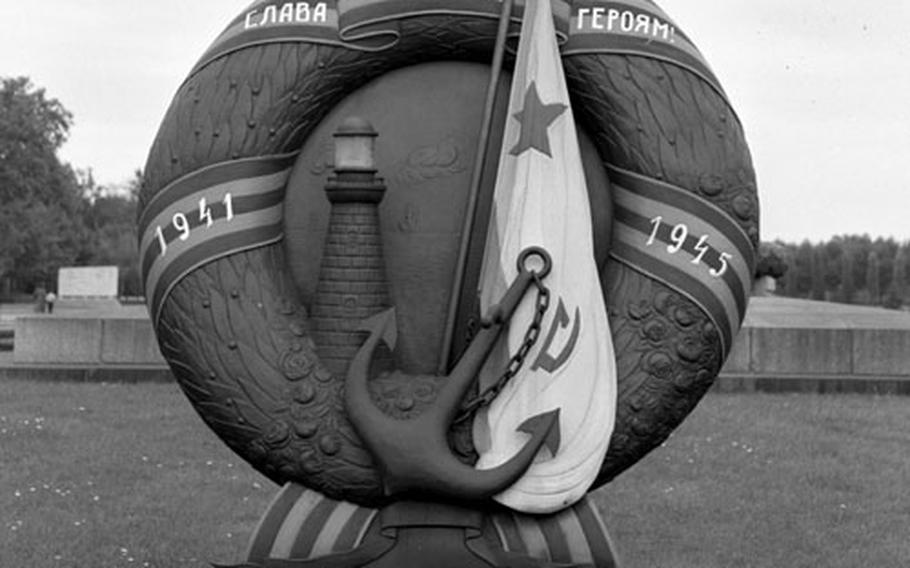 A bronze wreath honors the Soviet dead from the battle for Berlin.