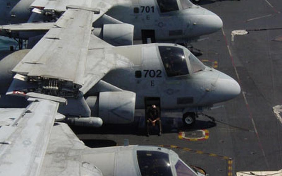 S-3B Vikings are parked aboard the USS Enterprise earlier in October, while the aircraft carrier cruises in the Gulf of Oman. This is the Viking&#39;s last trip to the Middle East region. The Navy is retiring the aircraft after more than 30 years, but pilots and maintenance personnel have questioned the move.