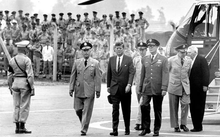 President John F. Kennedy arrives at Fliegerhorst Kaserne in Hanau, Germany, on June 25, 1963.