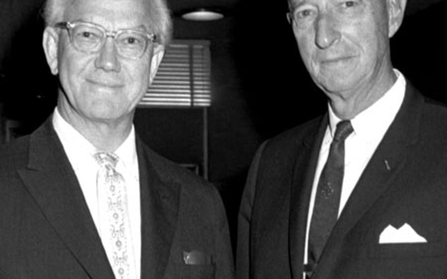 Rep. L. Mendel Rivers, left, and Gen. Mark Clark (Ret.) in Tokyo in October, 1965.