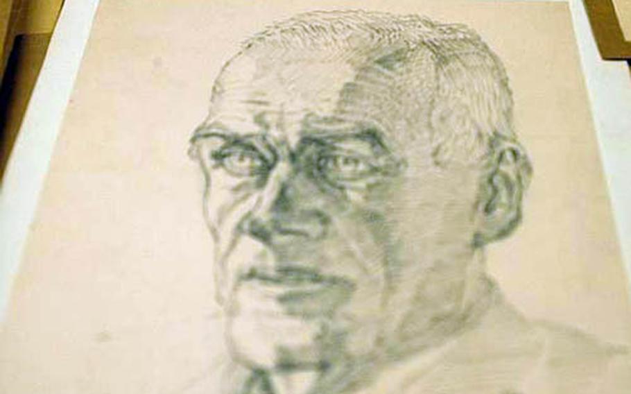 A potrait by Rudolf Menge, drawn sometime between 1945 and 1946. Many of the portraits are not identified.