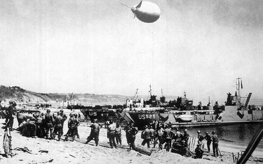 American troops practice for the D-Day landings at Slapton Sands in southern England. That stretch of coastline was picked for the training because of its similarities to Utah Beach, one of the sites of the landing on June 6, 1944.