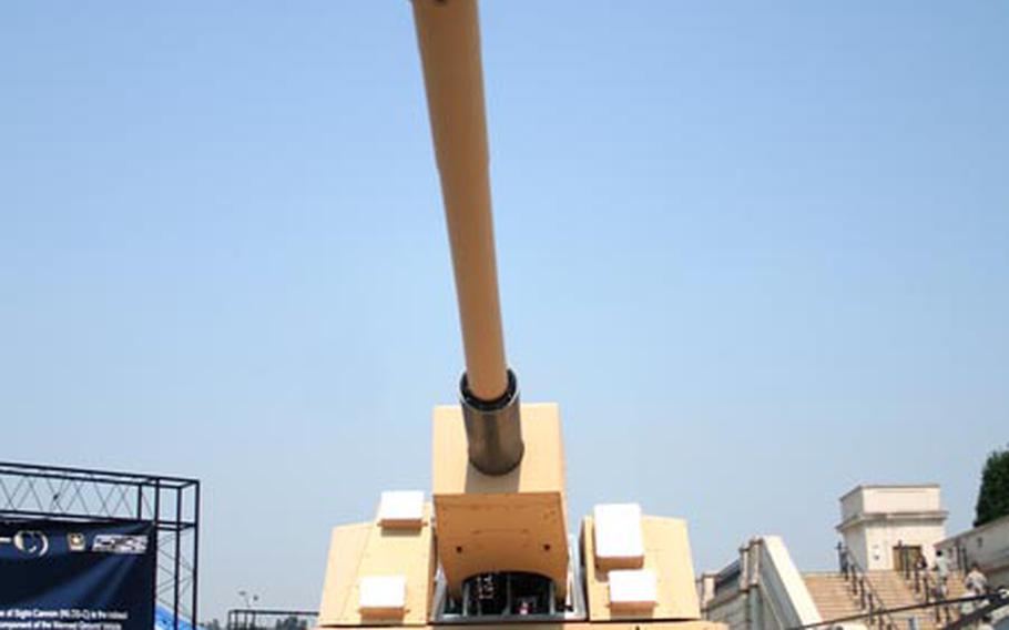 The Army unveiled the prototype of its XM1203 Non-Line-of-Sight Cannon, or NLOS-C, Friday at the Pentagon.