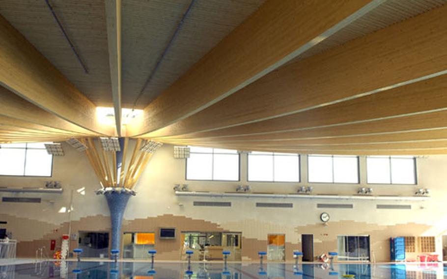 The competition area of Ramstein Air Base&#39;s new pool includes eight swimming lanes and a diving board.