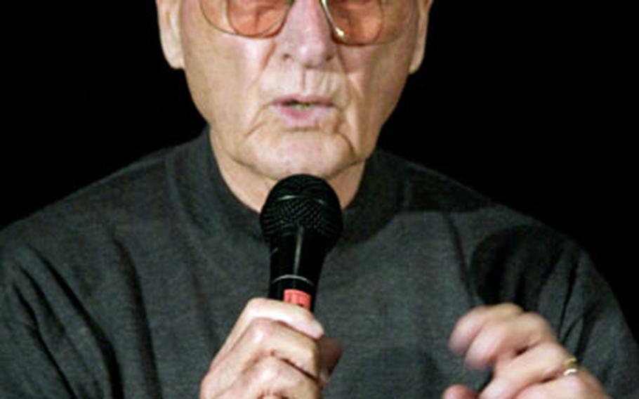 Former major league infielder and longtime baseball broadcaster Jerry Coleman speaks at the American Veterans Center's annual conference in 2008.