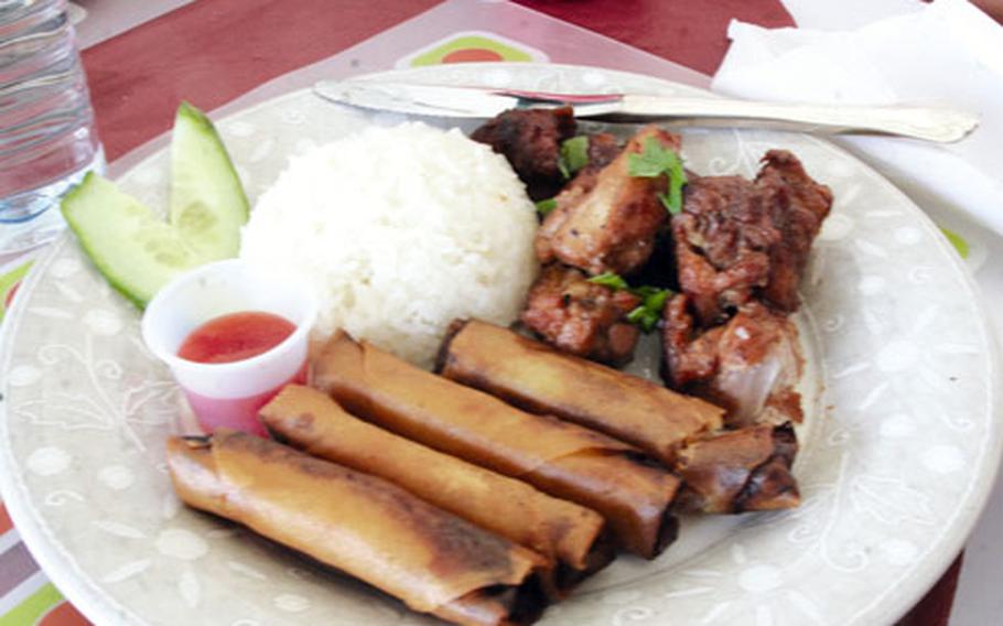 Chicken teriyaki with rice and lumpia are two of the most popular dishes at Filipiniana, right, about a five-minute drive from RAF Lakenheath.