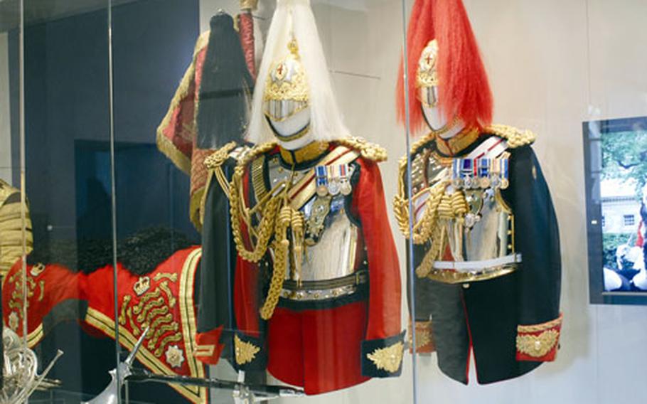 Uniforms worn by the Life Guards and Blues and Royals regiments are among the items on display.