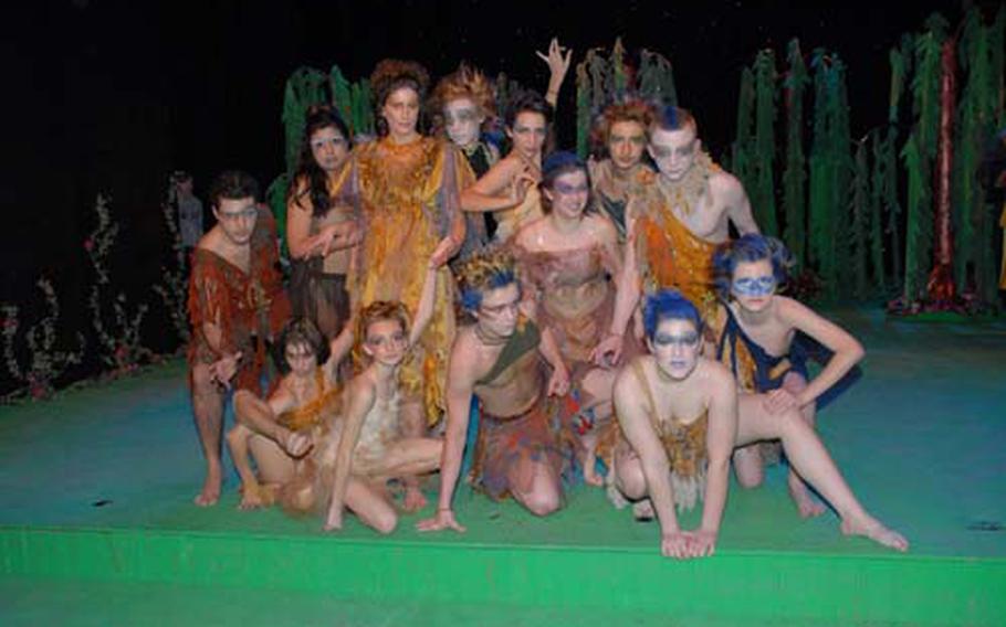 The troupe of fairies who bring chaos to the human world in Stuttgart Theatre Center&#39;s production of "A Midsummer Night&#39;s Dream" pause for a photo during a performance.