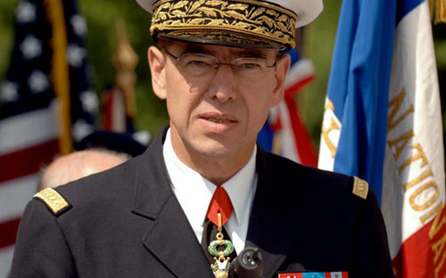 French Air Force Chief of Staff Gen. Stephane Abrial speaks at a ceremony honoring U.S. aviators near Paris on May 24. On Wednesday, Abrial will take over Allied Command Transformation in Norfolk, Va., a sign of increasing French participation within NATO, which it rejoined this year after a 43-year hiatus.