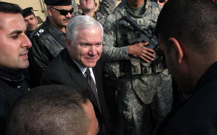 Defense Secretary Robert M. Gates met with Iraqi Security Forces, led by Maj. Gen. Turhon, deputy director of the provincial police, who are training alongside U.S. troops from the 3rd Infantry Division out of Fort Stewart, Ga.