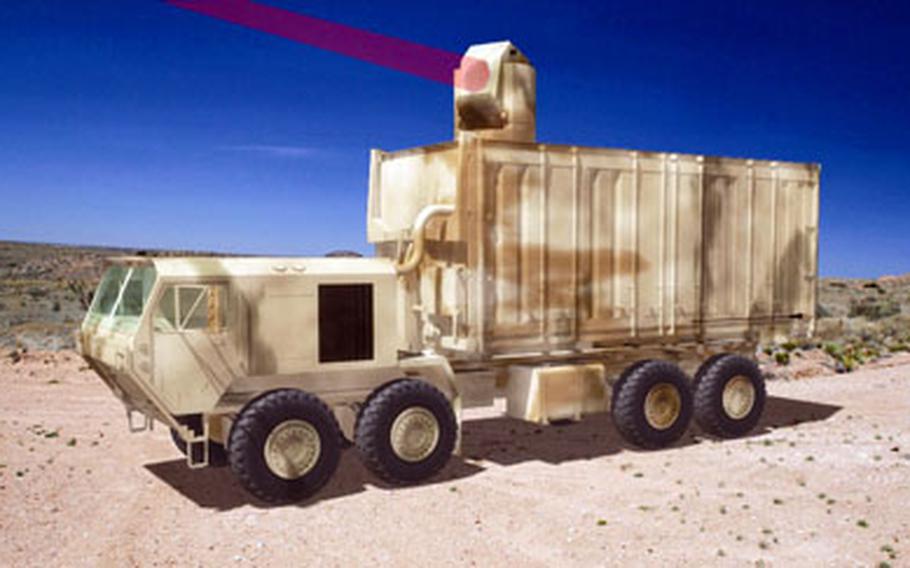 Boeing officials describe the High Energy Laser Technology Demonstrator, shown in this photo illustration. It would have a range of 8 to 10 kilometers.