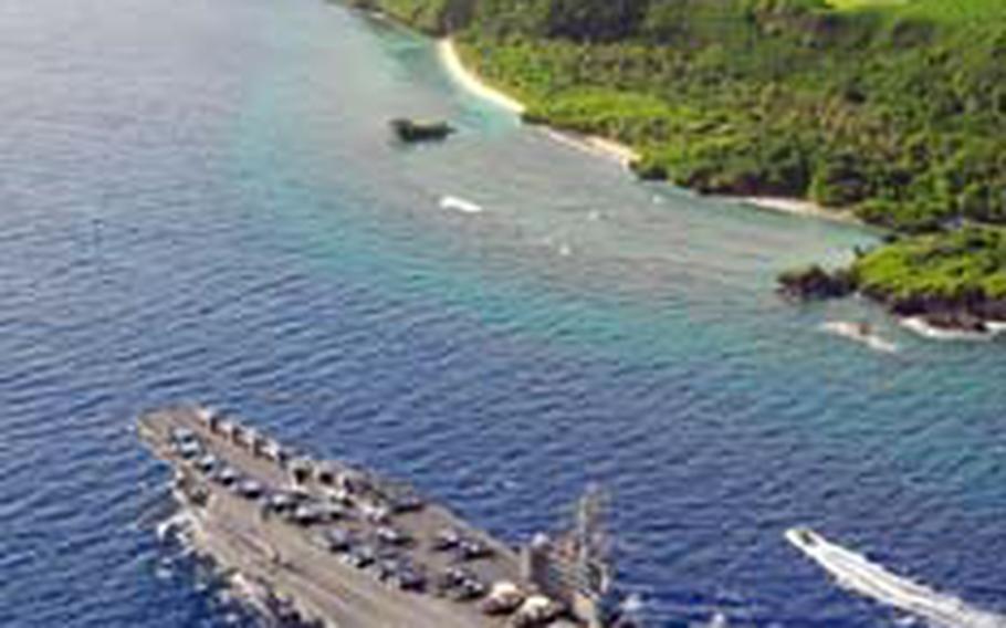 The aircraft carrier USS Ronald Reagan, flagship of Carrier Strike Group 7, U.S. 7th Fleet, visited Guam earlier this month. The Reagan and other ships of the strike group are set to visit South Korea this week for port visits at Busan and Chinhae.