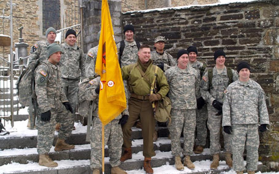 U.S. Army soldiers with the 2nd Stryker Regiment in Vilseck, Germany, participate in last year’s march commemorating the 82nd Airborne Division’s role in the Battle of the Bulge during World War II.