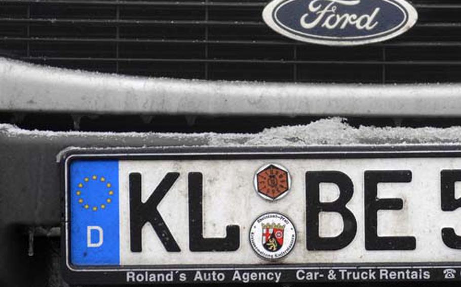 New vehicles registered through U.S. Army Europe will be given plates without a pink, hexagon-shaped decal. When vehicle registrations are renewed, a blank white sticker will be given instead of the former hexagon decal.