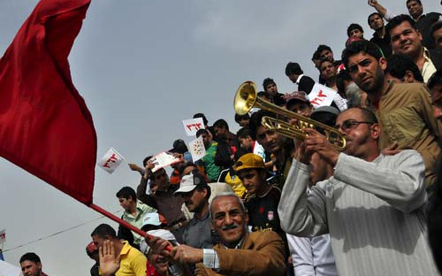 A rally for Iraq&#39;s small Communist Party drew perhaps 2,000 people on Friday, packing a soccer stadium in central Baghdad.