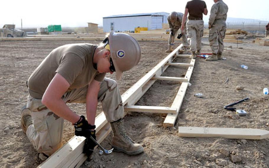 Constructionman McKenzie Dupons, 20, a Navy Seabee, works at the construction site at Forward Operating Base Sharana.