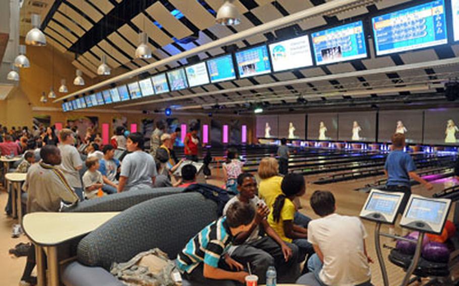 The 16-lane bowling alley at the new Wiesbaden Entertainment Center was packed on Thursday, the day of the official grand opening.