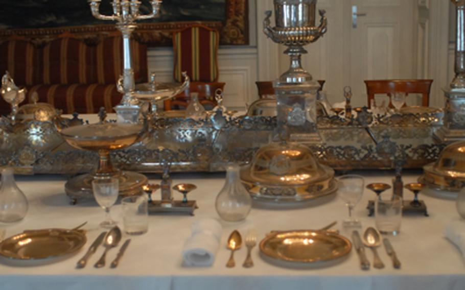 A simple table setting inside the Mannheim palace, which was once a residence of the Wittlesbach family from Bavaria and the local Palatinate area. 