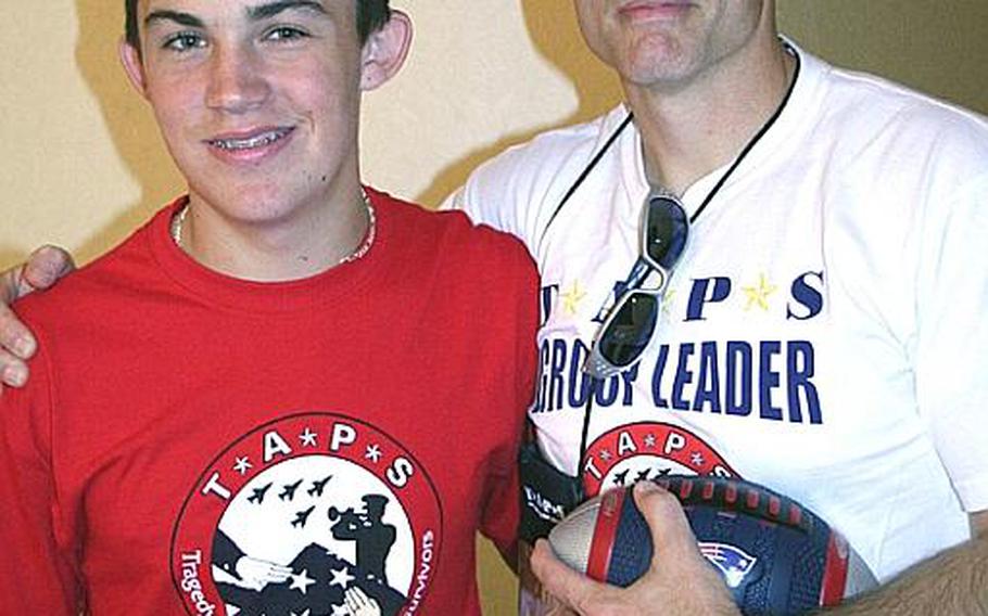 Joe Ruocco, 16, and retired Air Force Master Sgt. Jay Wedel, his mentor with the Tragedy Assistance Program for Survivors. Ruocco&#39;s father commited suicide in February 2005.