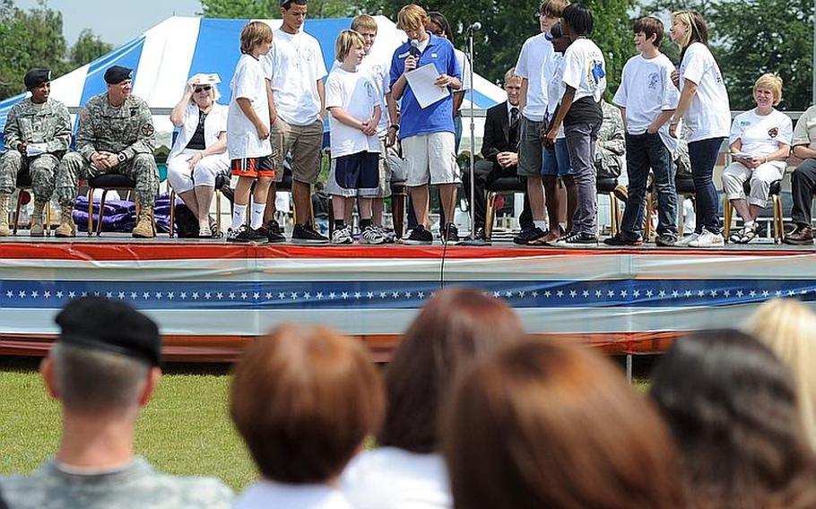 Mannheim Middle School drama students put on a skit during a closing ceremony for their school and the high school on Thursday.