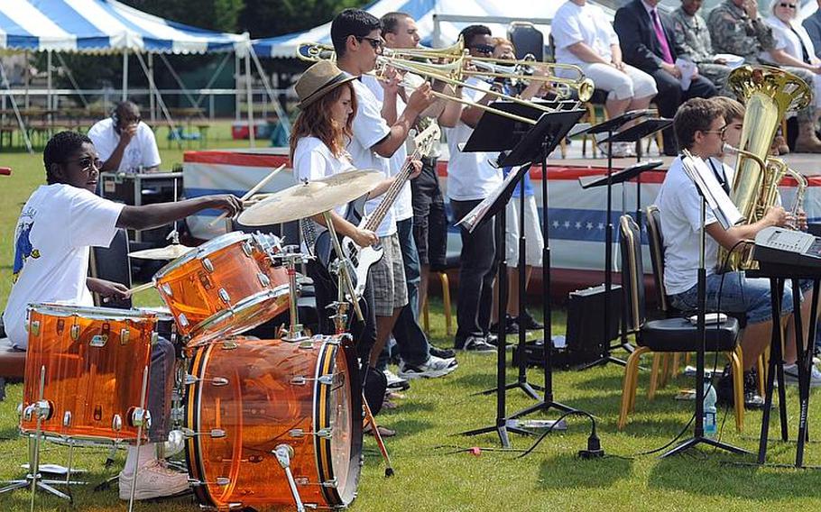 The Mannheim Middle/High School band performs during the "Moving On" celebration Thursday marking the closing of the middle school and high school.