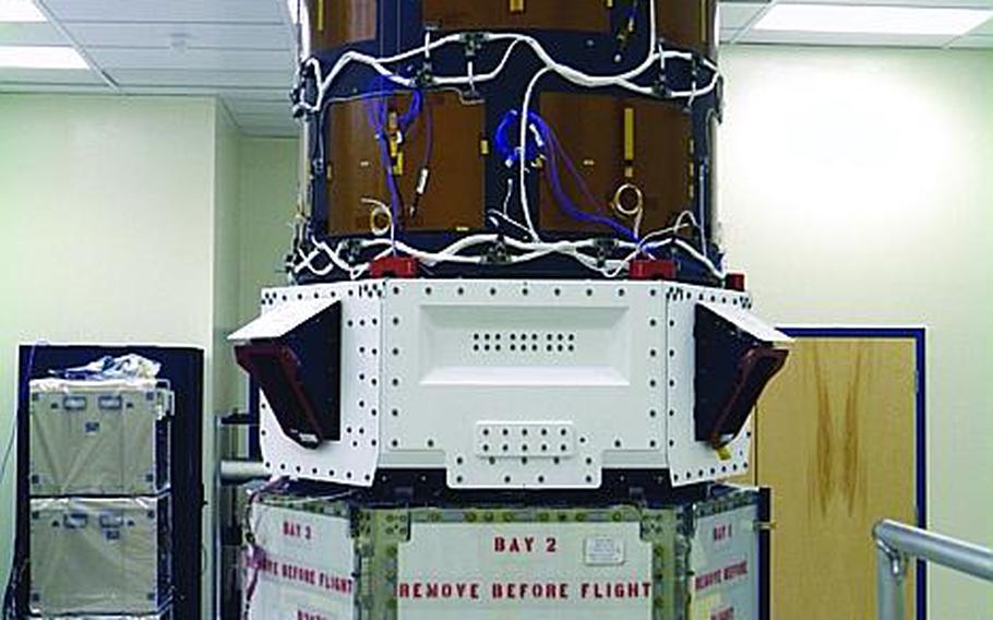 The ORS-1 satellite photographed during environmental testing last year at the Goodrich Corp's Danbury, Ct., facility.