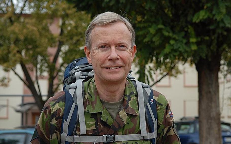 British Army Col. Robert Jordan will leave U.S. Army Europe Headquarters, where he&#39;s been liaison officer to the command for the past four years, on Thursday morning to begin a mostly solo, monthlong hike through Europe, ending his walkabout at the Royal British Military Academy Sandhurst, in England, where his career began. "Exercise Home Stretch," as he&#39;s calling the effort, is to raise money for military charities and mark his retirement after serving 36 years.