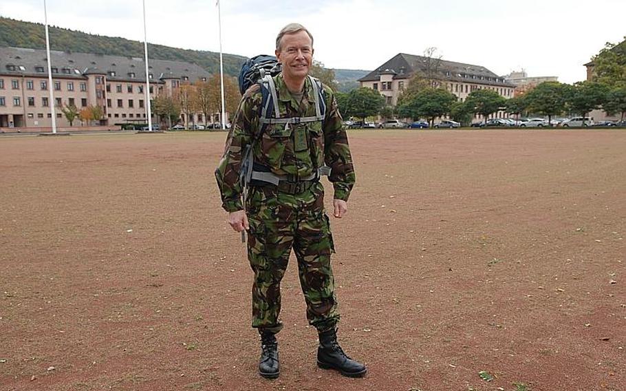 British Army Col. Robert Jordan will leave U.S. Army Europe Headquarters, where he&#39;s been liaison officer to the command for the past four years, on Thursday morning to begin a mostly solo, monthlong hike through Europe, ending his walkabout at the Royal British Military Academy Sandhurst, in England, where his career began. "Exercise Home Stretch," as he&#39;s calling the effort, is to raise money for military charities and mark his retirement after serving 36 years.