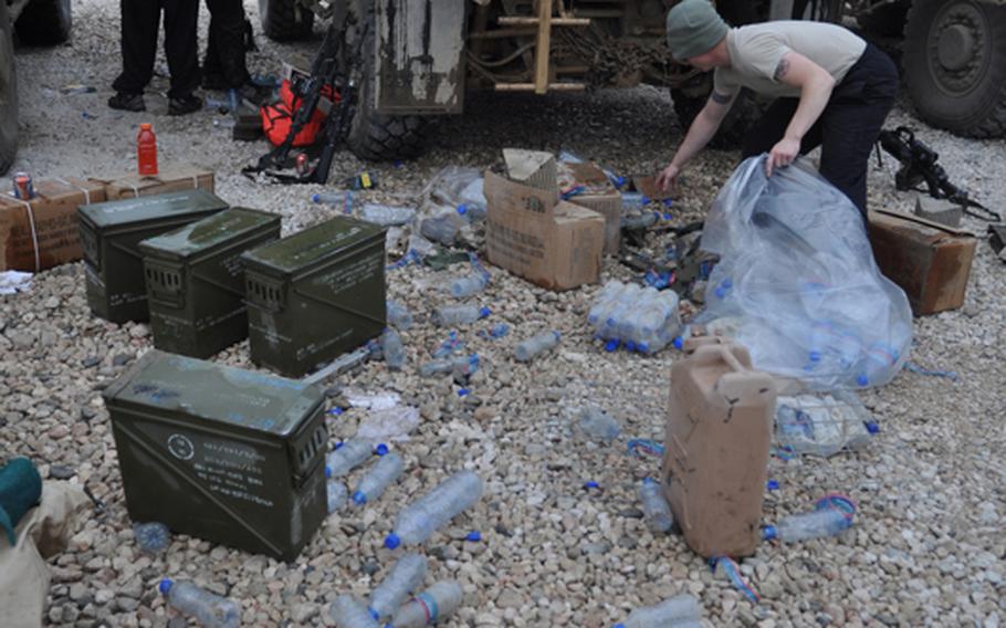 A soldier from Charlie Battery, 1-84 Field Artillery Battalion, clean equipment during a maintenance day at COP Gormach in western Faryab Province. Long before the Americans arrived, Soviet troops occupied the spot. Long before the Soviets, British soldiers camped there, U.S. commanders said.