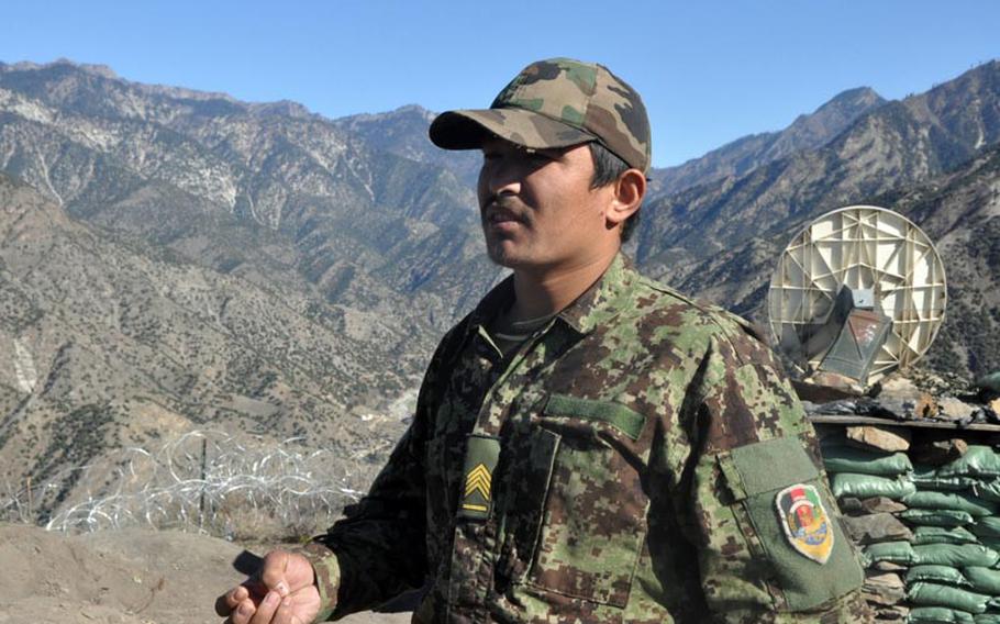 First Sgt. Muhammad Sarwar, stationed at Observation Point Mace in Kunar province, voiced concern about the departure of U.S. forces. "It is very hard to fight without a good air force and bigger weapons," he said.