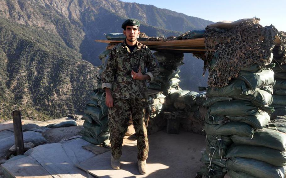 Lt. Bakdash Nazairzy belongs to an Afghan army unit of about 100 soldiers that has been stationed at Observation Point Mace in Kunar province since early November.