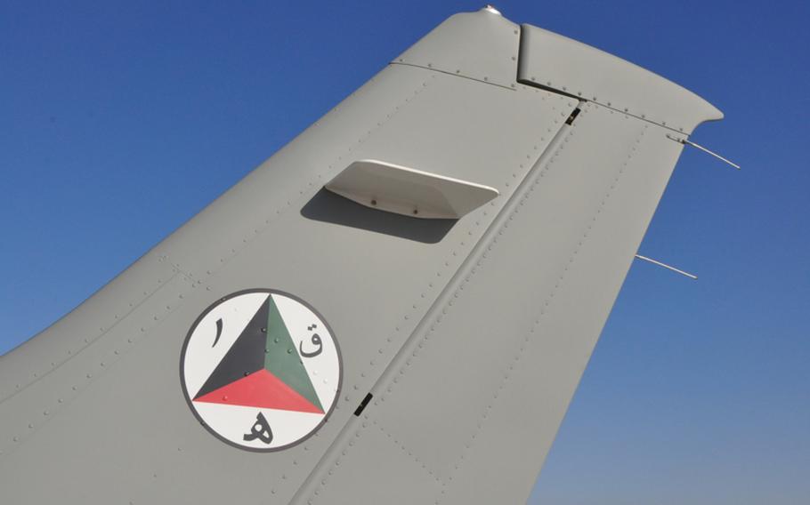 The insignia of the Afghan Air Force adorns the tail of a Cessna passenger plane used in pilot training at Shindand Air Base, where the 838th Air Expeditionary Advisory Group oversees Afghanistan's first-ever pilot training program.