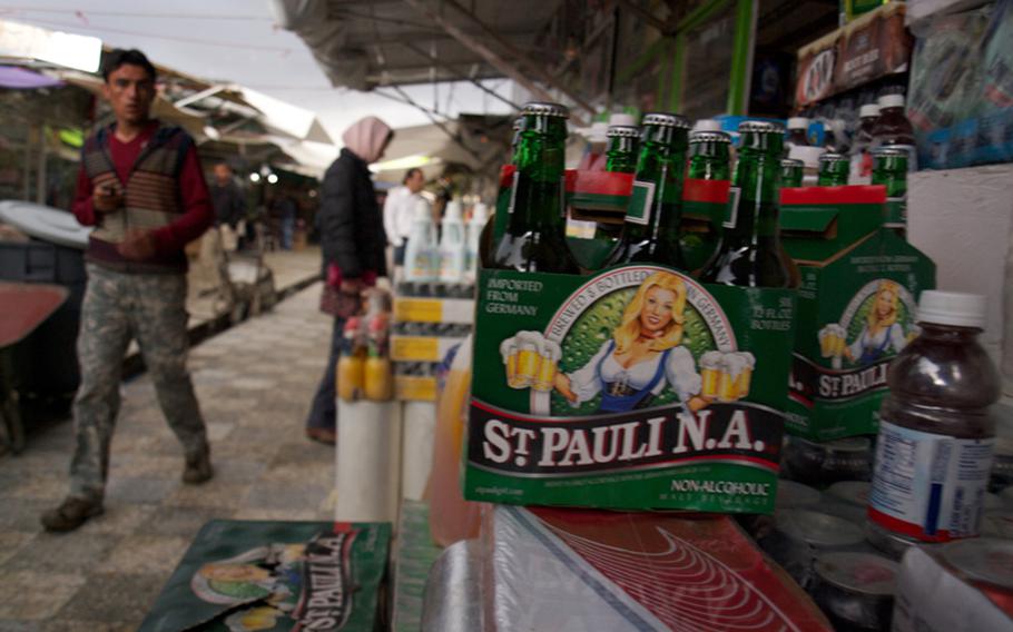Non-alcoholic beer meant for American military stores in Afghanistan found its way to Kabul’s “Bush Market,” which specializes in goods apparently stolen from American supply convoys.